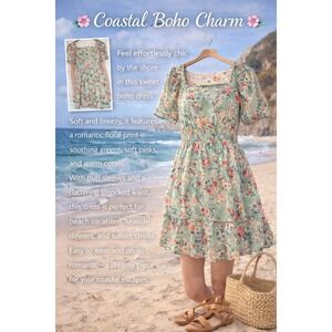 Lily Rose Women Green Floral Puff Sleeve Smocked Boho Mini Dress Jr Large